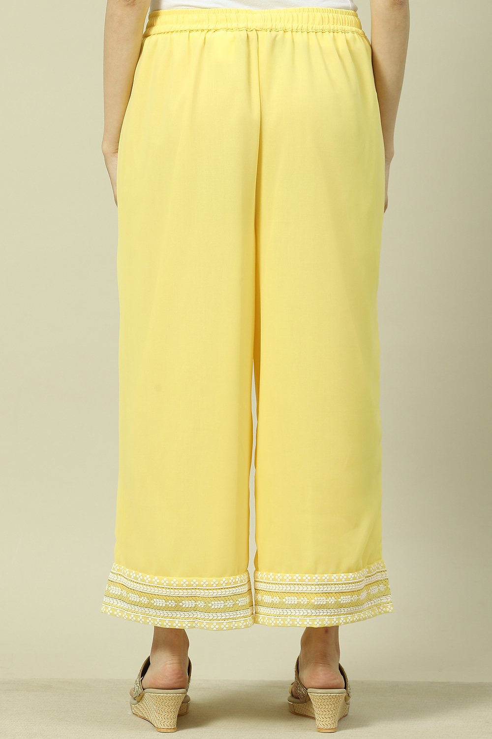 Yellow Cotton Blend Palazzo image number 4