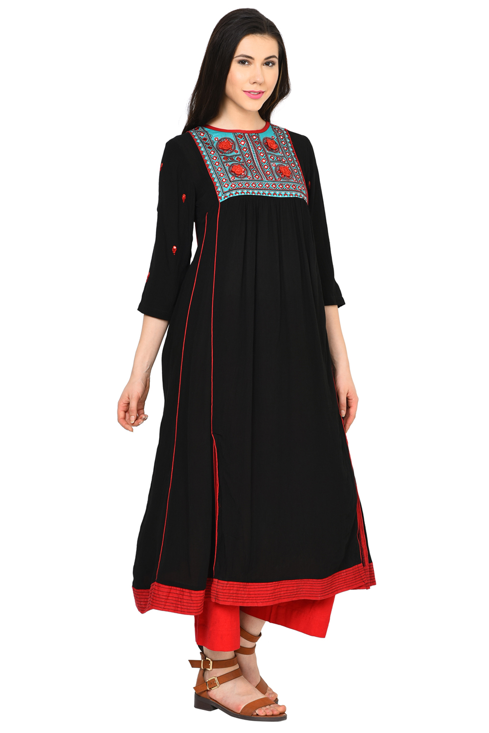Black Kalidar Viscose Kurta image number 3