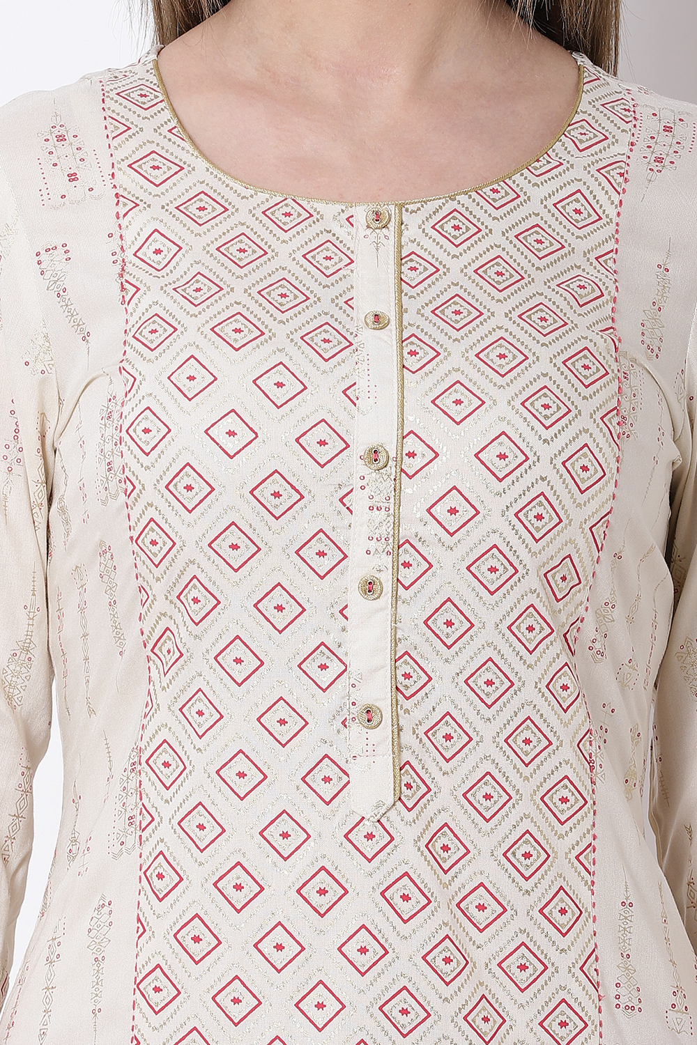 Off White Viscose A-Line Kurta image number 1