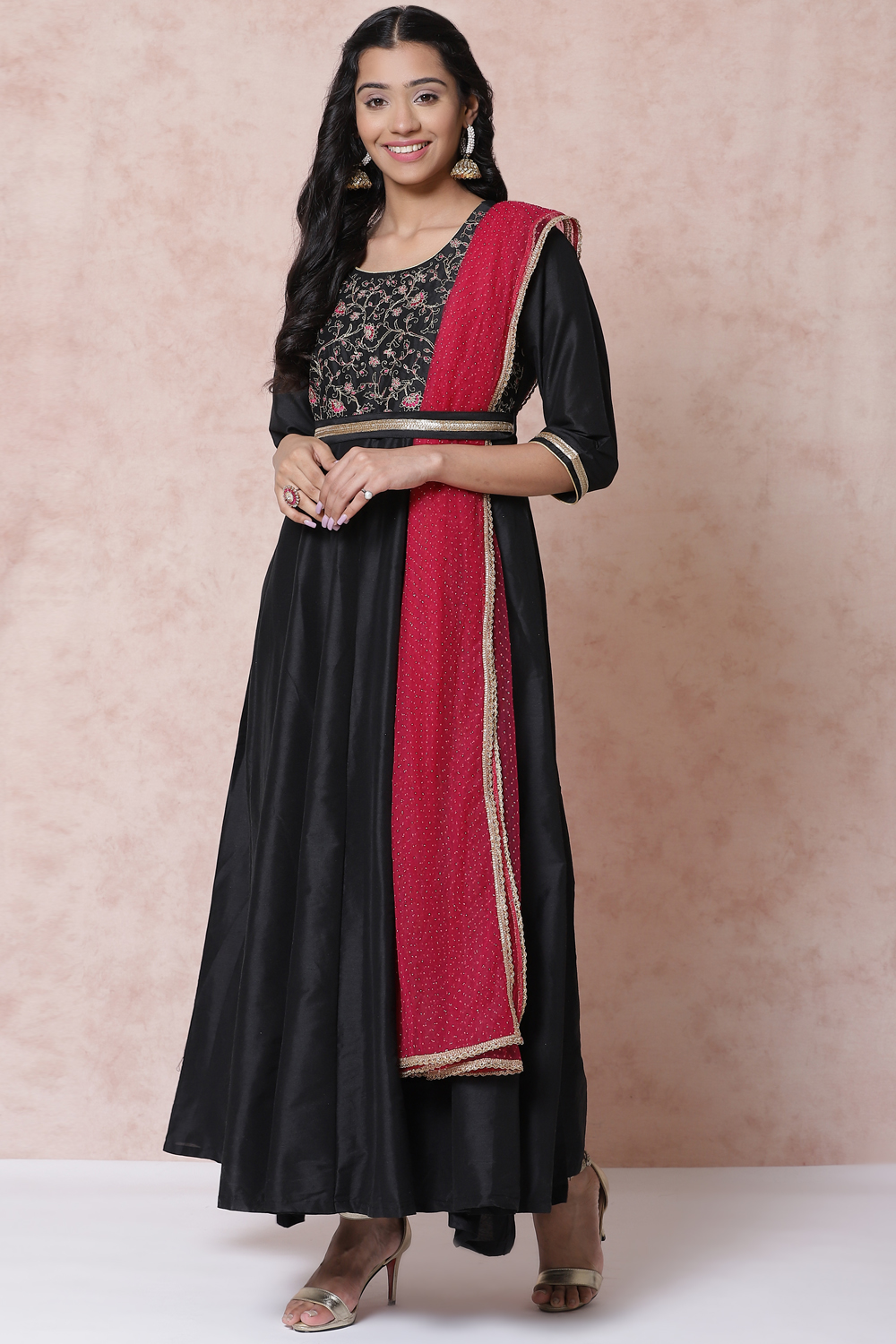 Black Art Silk Kalidar Suit Set image number 3