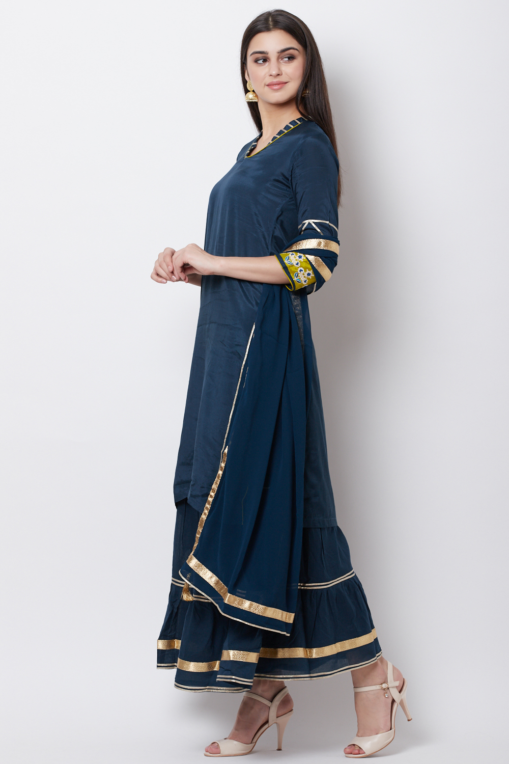 Peach Viscose Cotton Straight Suit Set image number 2