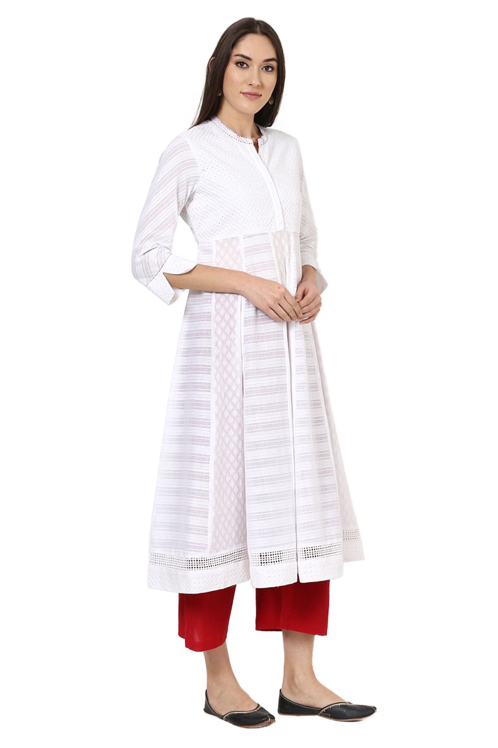 White Kalidar Schiffli Kurta image number 2