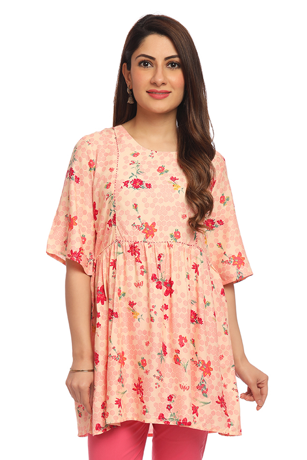 Peach Flared Viscose Indie Top image number 0