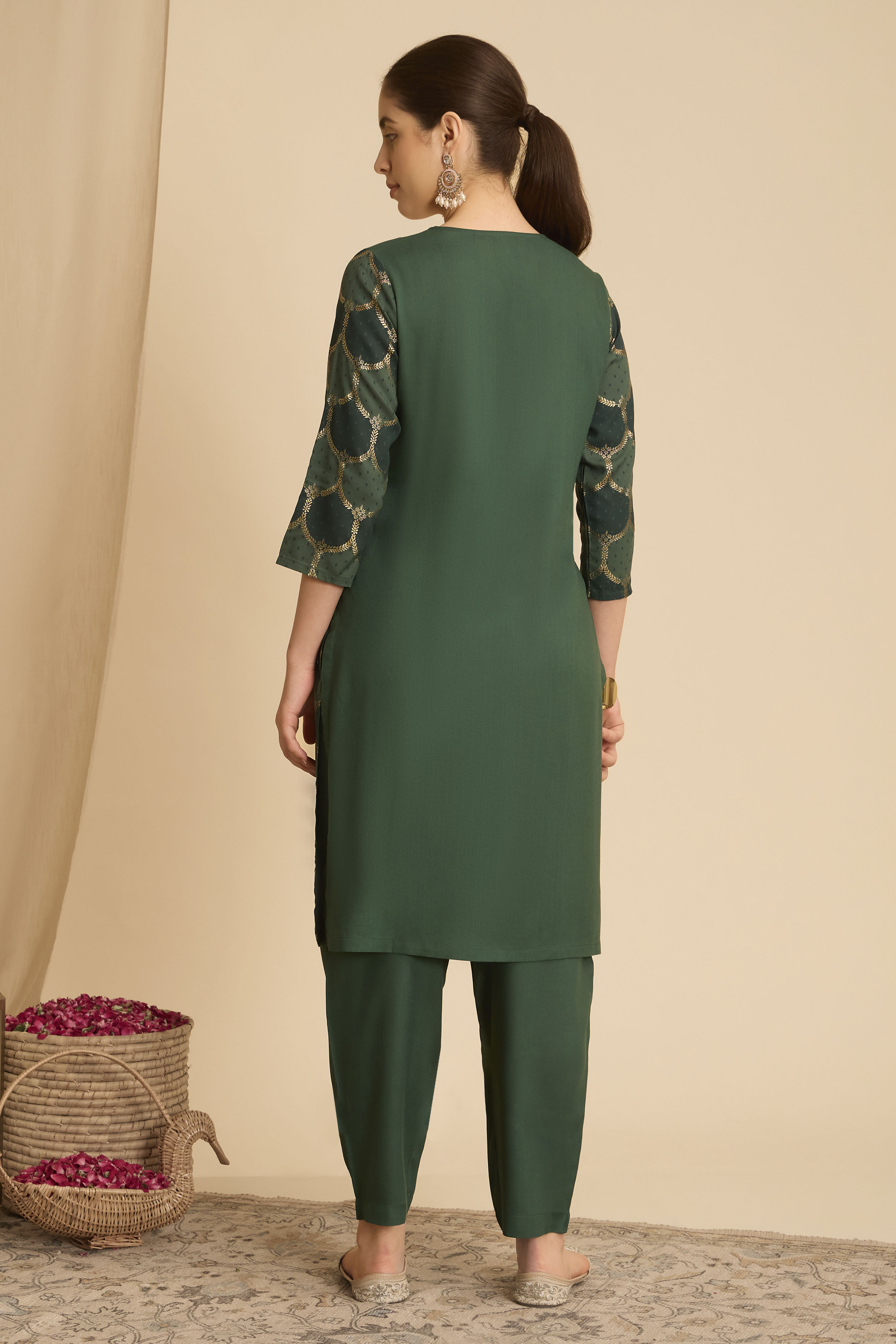 Purple Viscose Rayon Straight Printed Suit Set image number 5