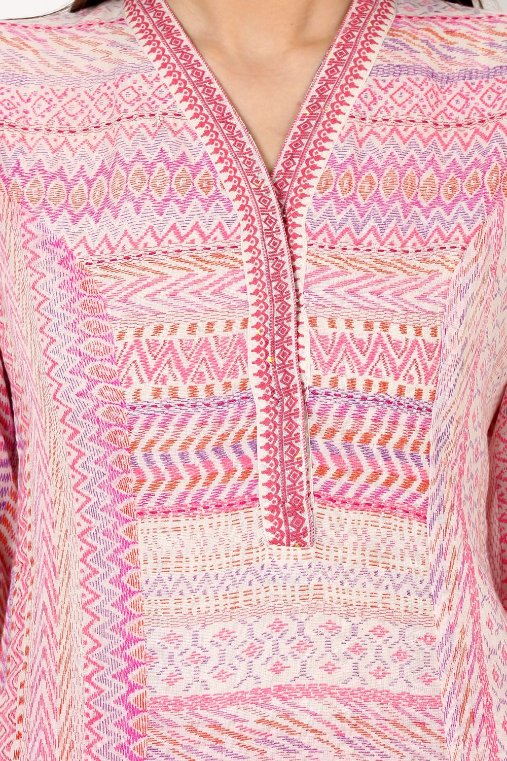 Pink Straight Cotton Kurta image number 3