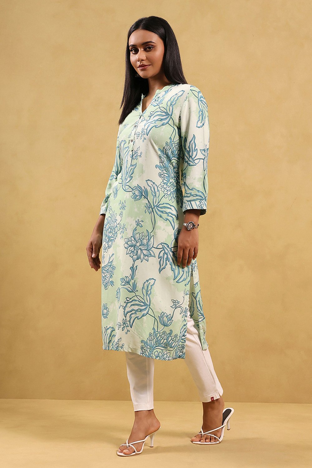 Black Viscose Rayon Printed Straight Kurta image number 2