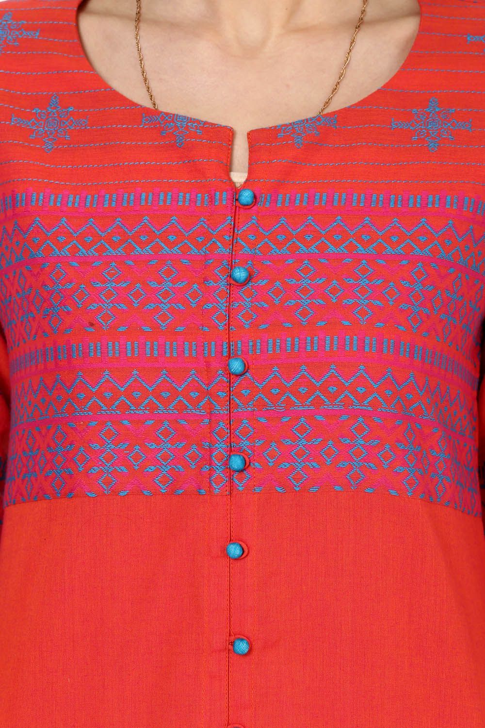Orange Straight Poly Cotton Kurta image number 4
