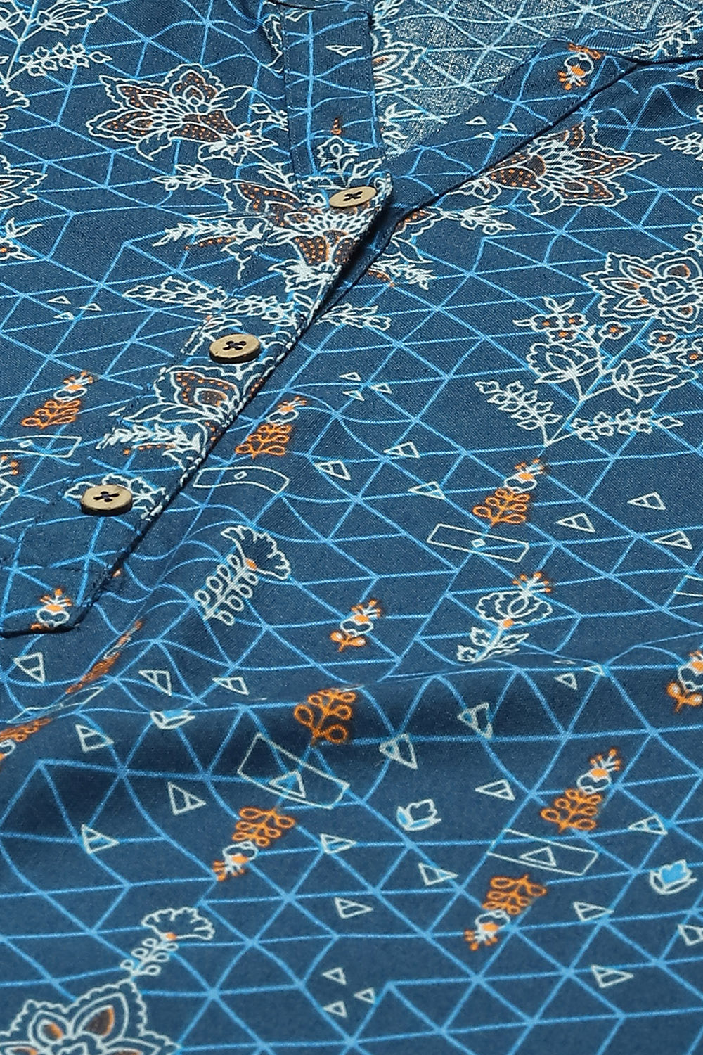 Indigo LIVA Straight Printed Kurta image number 1
