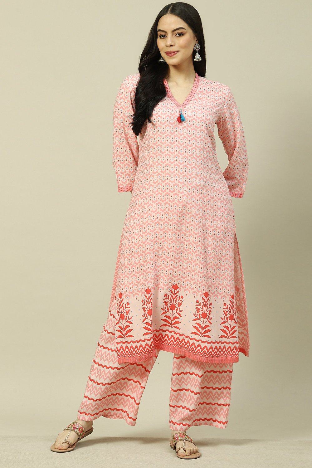 Blue LIVA Straight Kurta Palazzo Suit Set image number 0