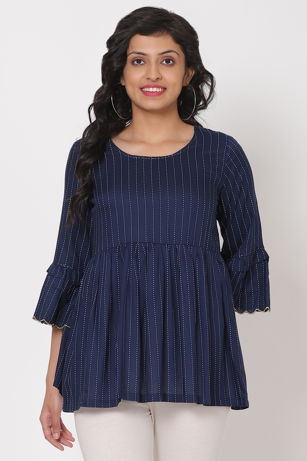 Navy Blue Viscose And Rayon Indie Top image number 0