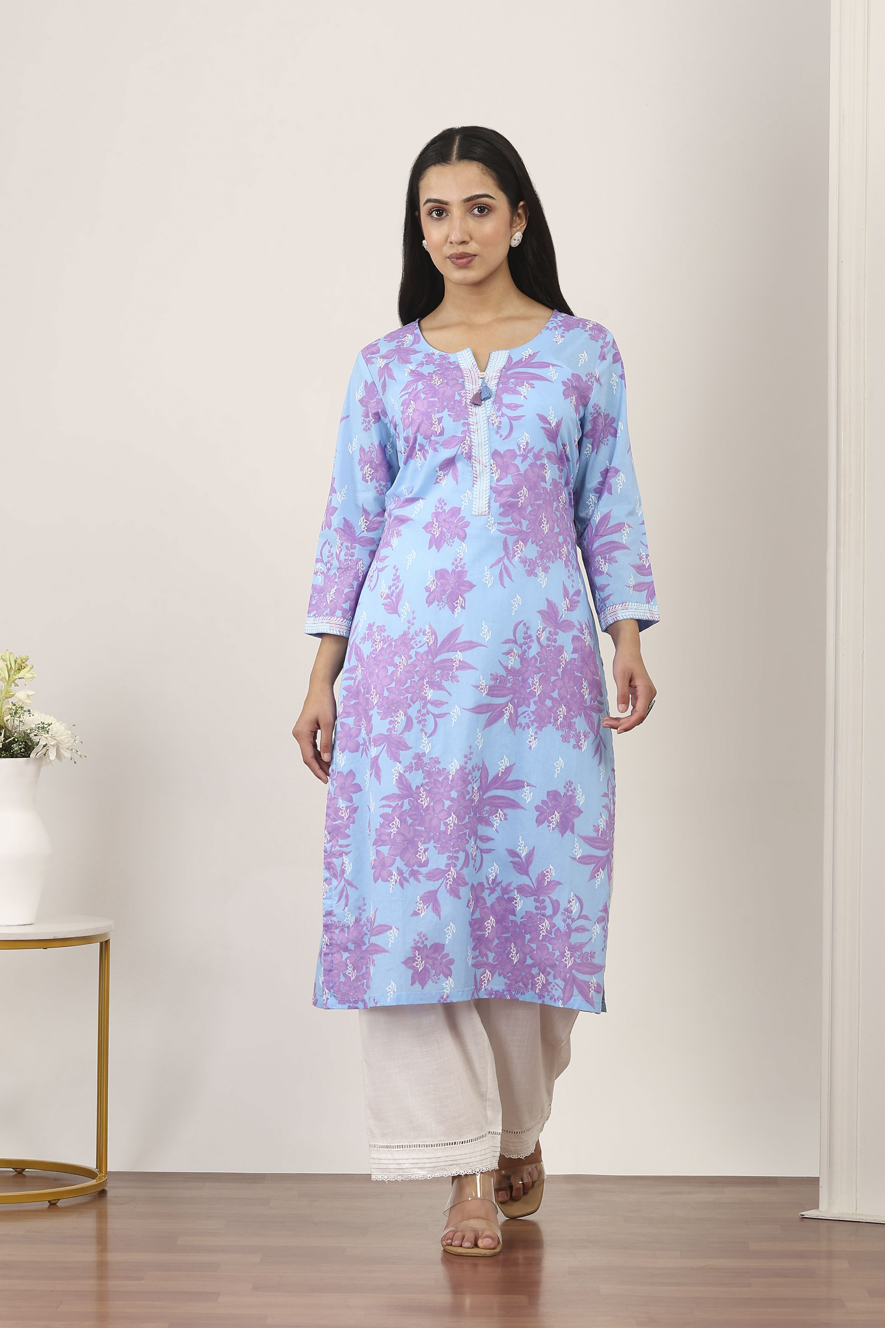 Blue Cotton Straight Kurtas image number 5