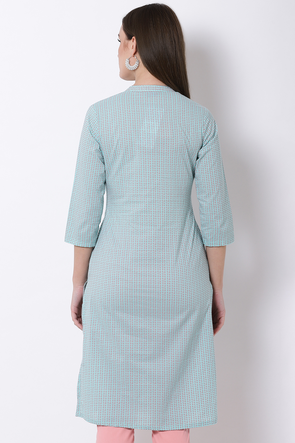 Aqua Cotton Straight Kurta image number 5