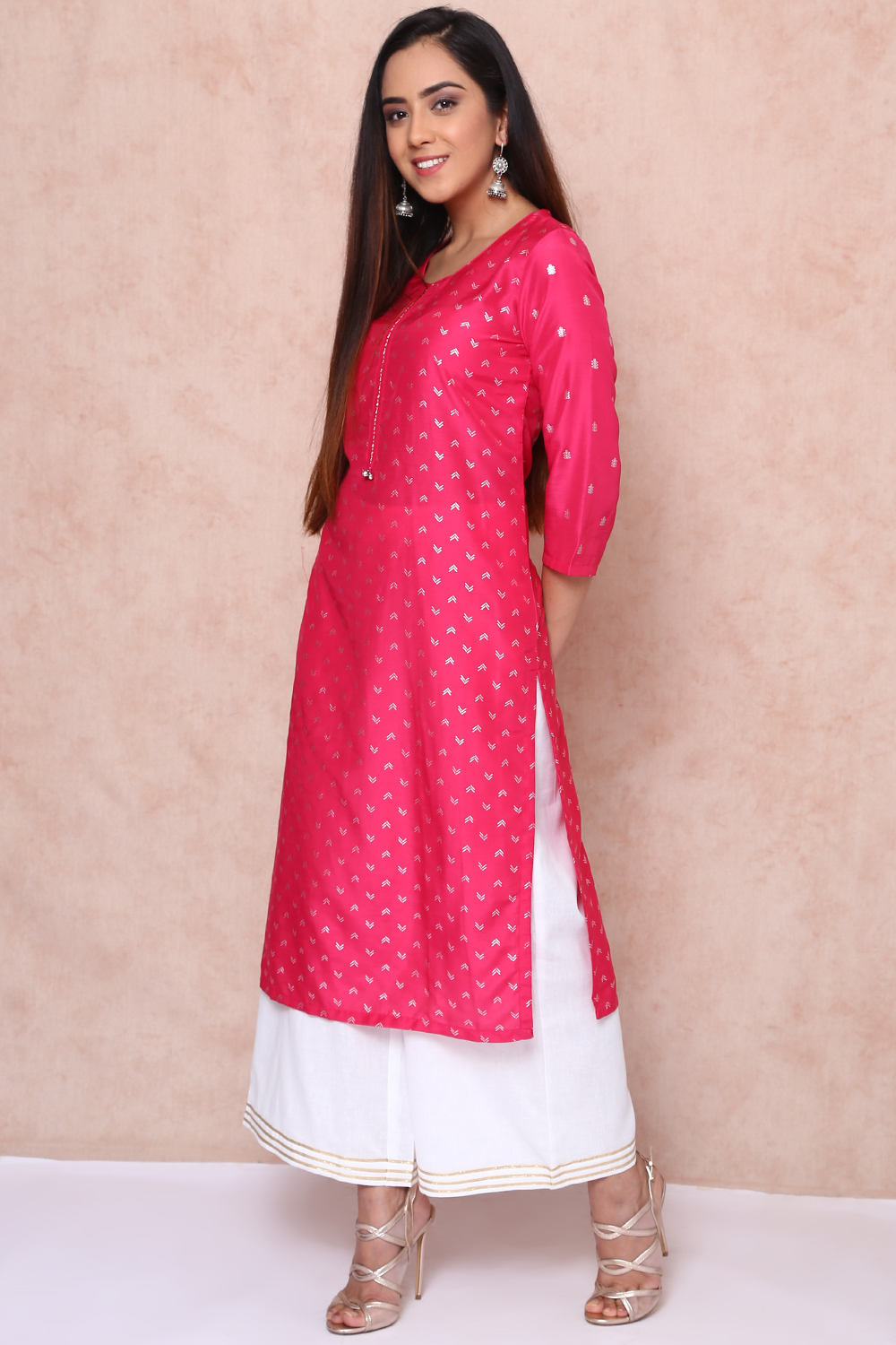 Fuschia Polyester Straight Kurta image number 2