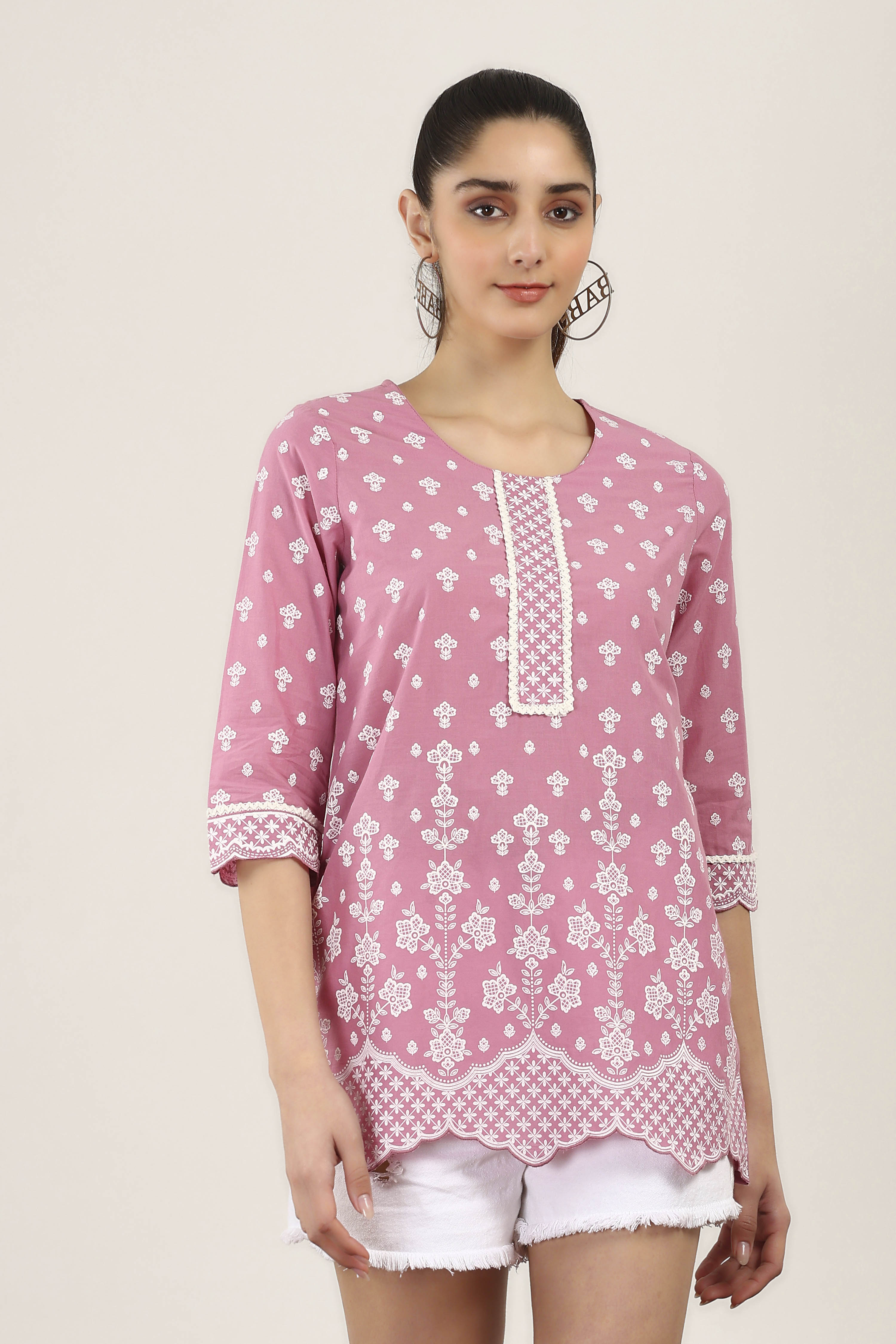 Pink Cotton Straight Tops image number 6