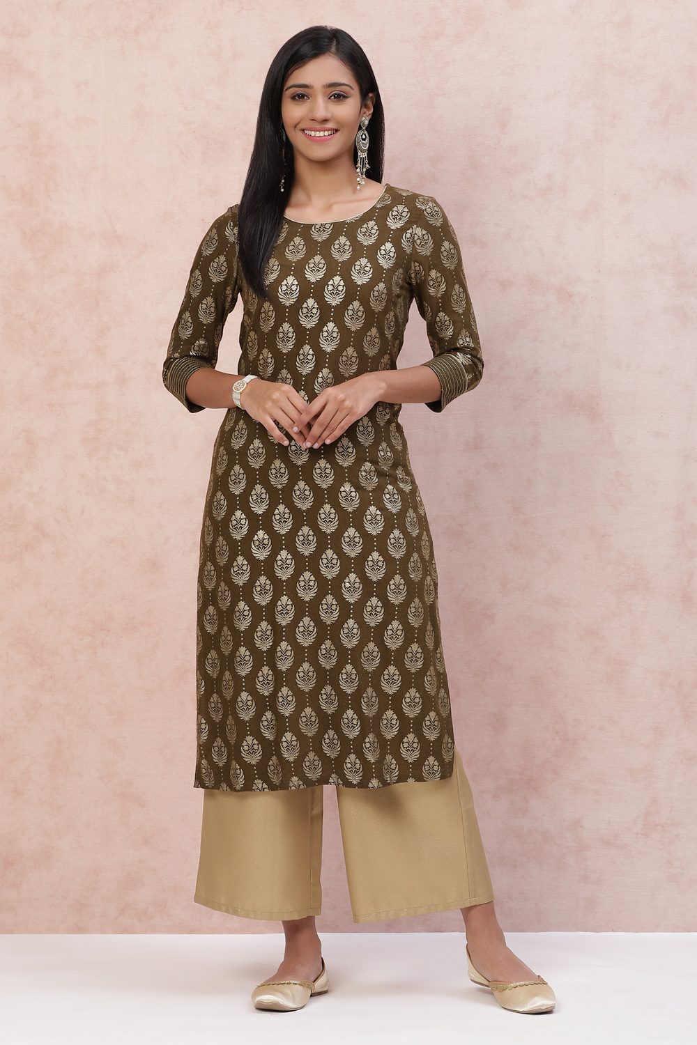 Olive Green Viscose Straight Kurta image number 2