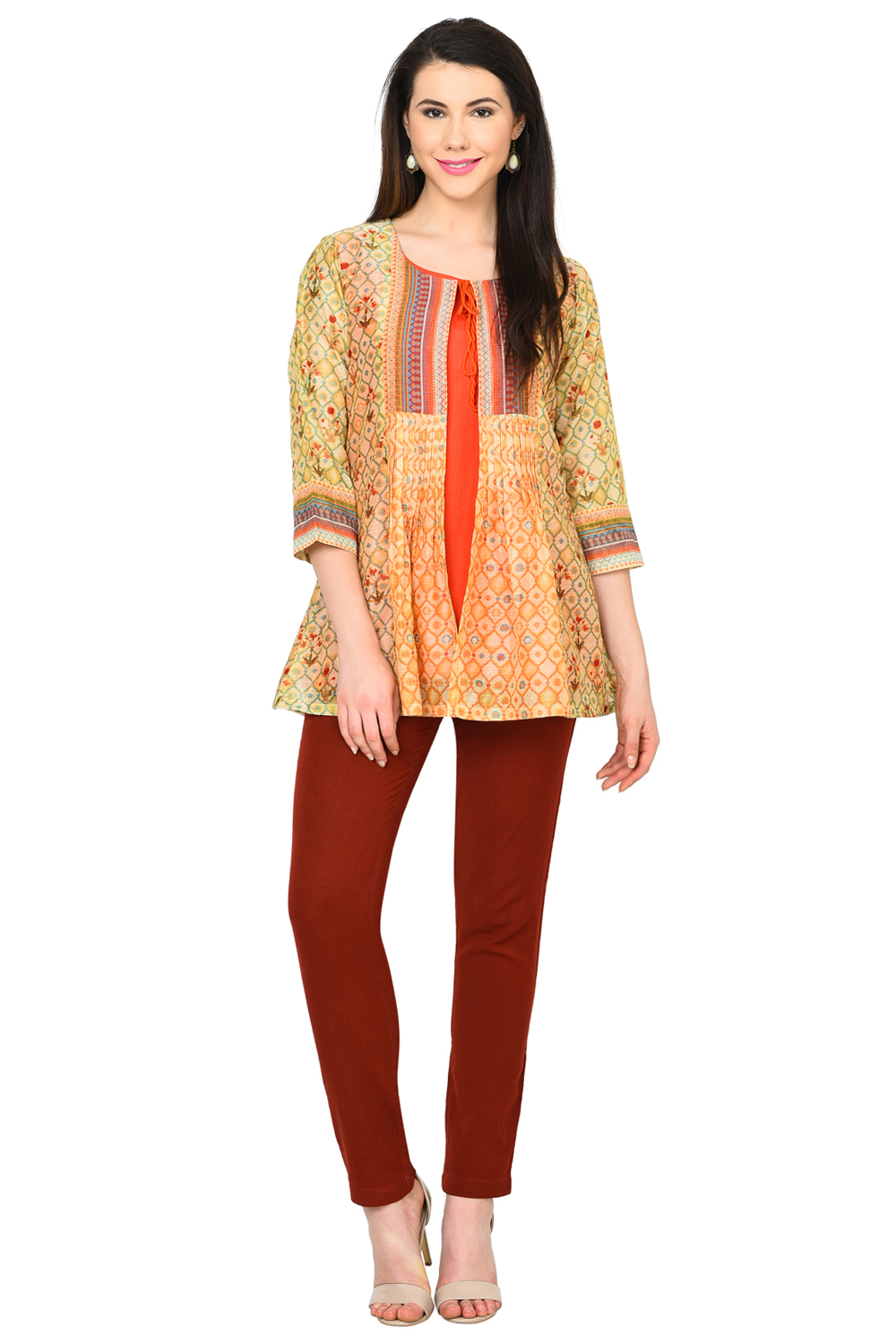 Maroon Cotton Slim Pants image number 1