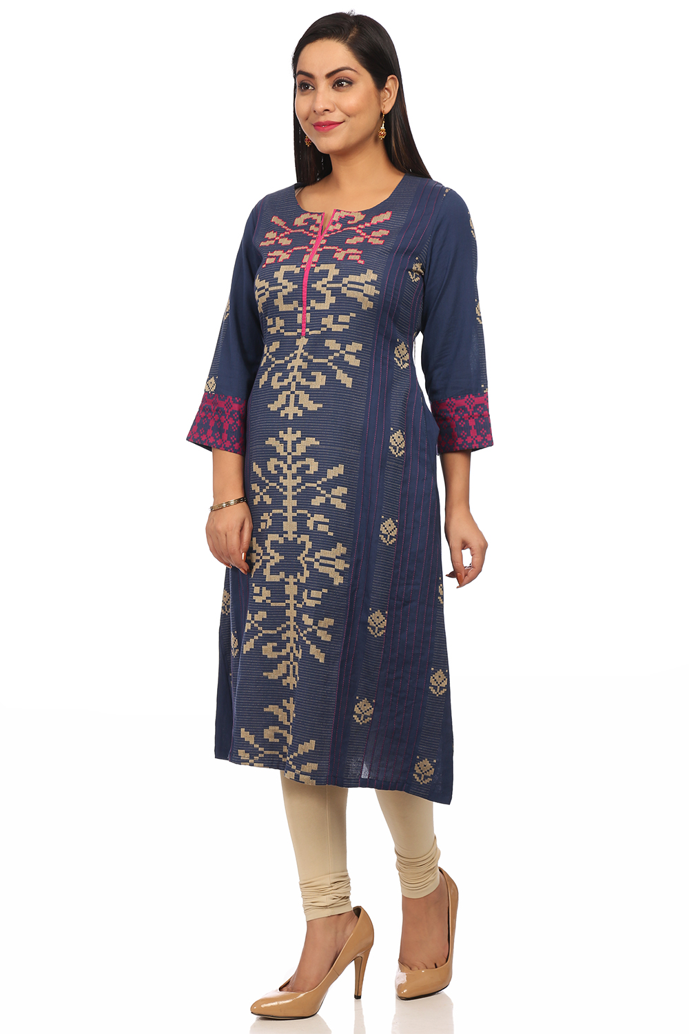 Blue A-Line Poly Cotton Kurta image number 2