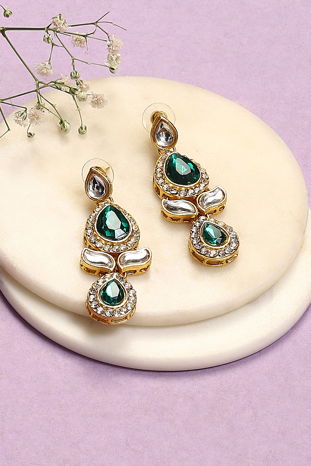 Green Alloy Earrings image number 0