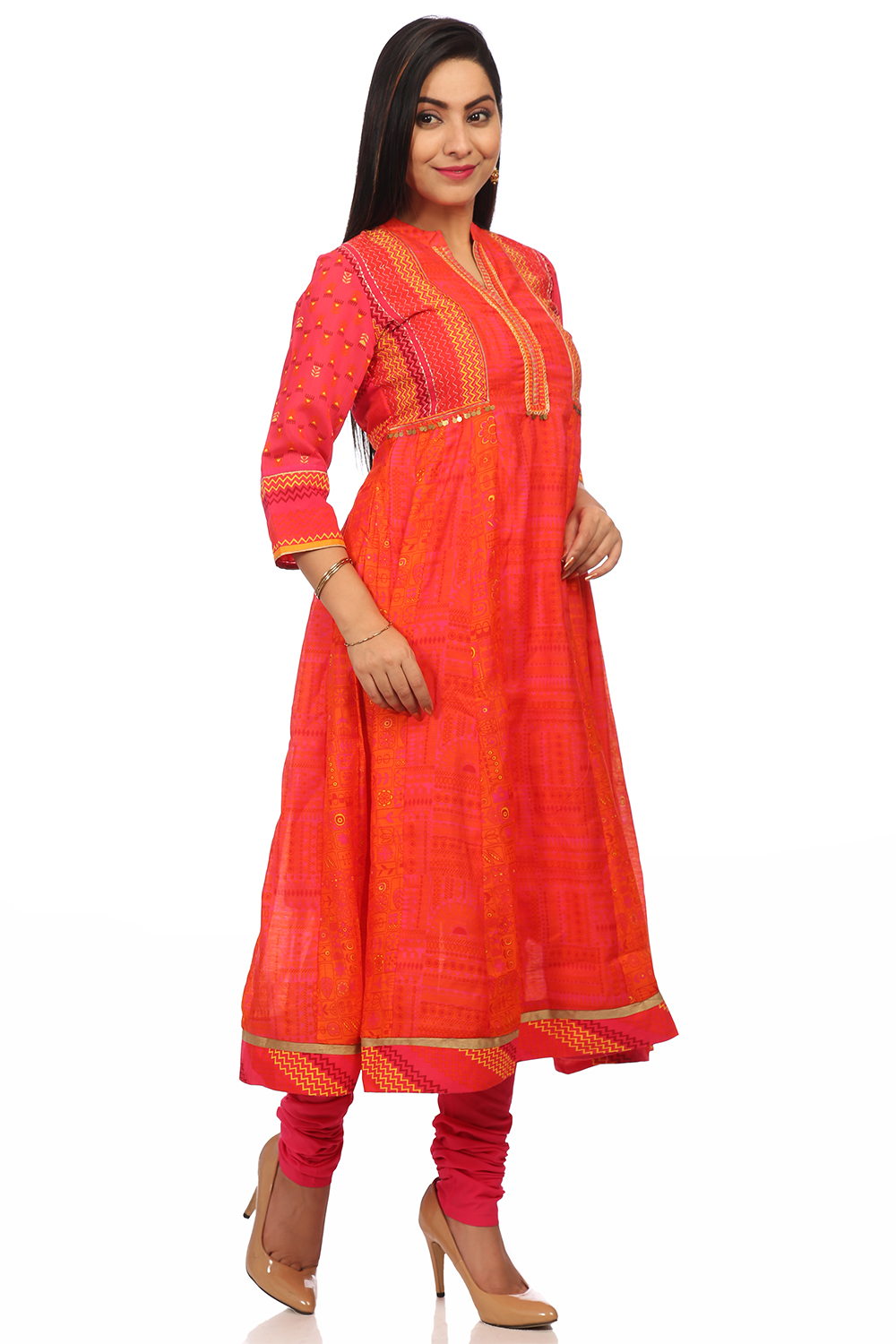 Orange Kalidar Polyester Suit Set image number 3