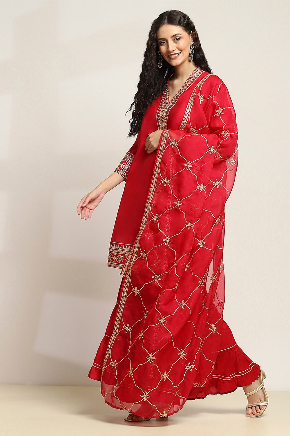 Red Viscose Straight SET image number 3