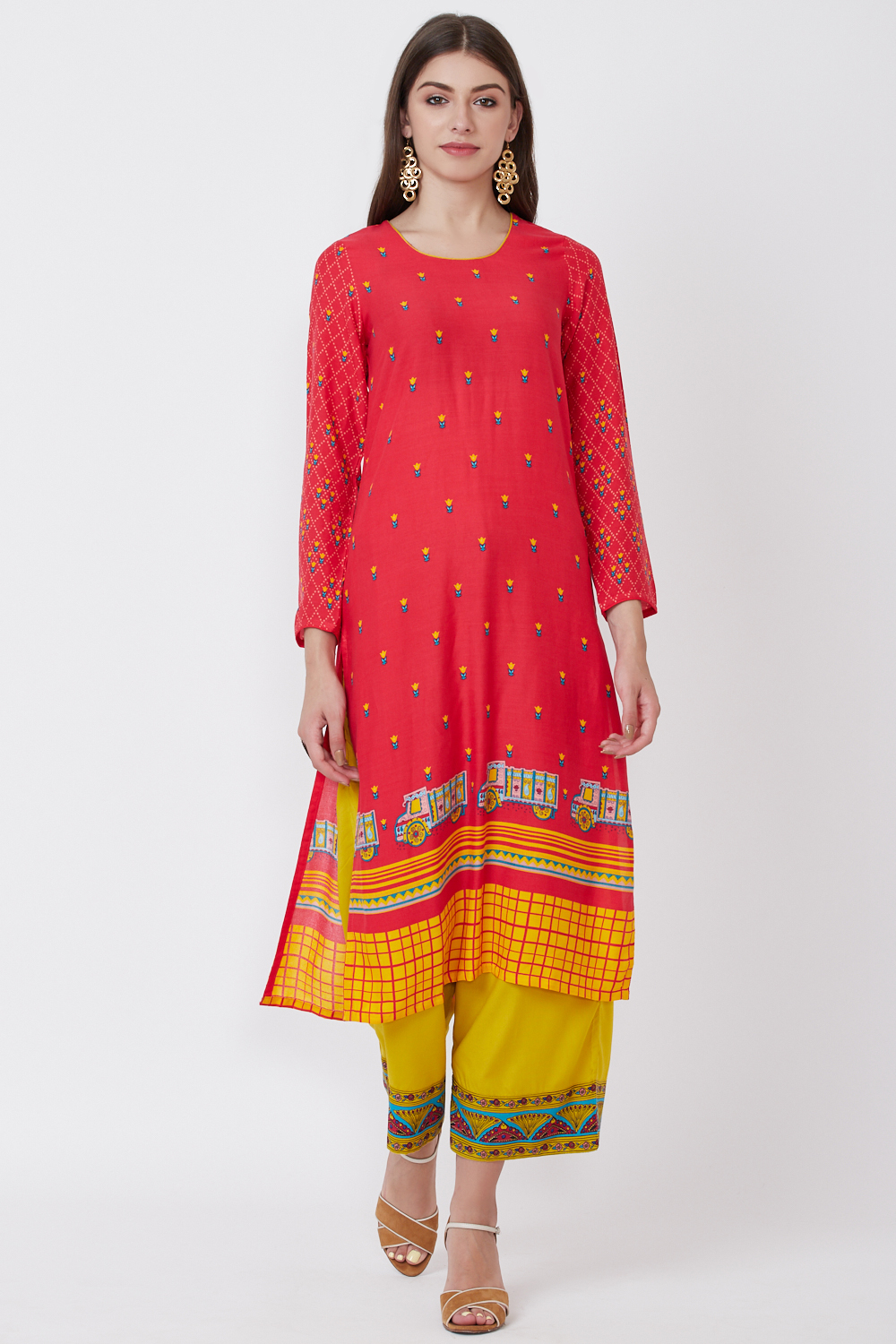 Coral Viscose Rayon Straight Kurta image number 0