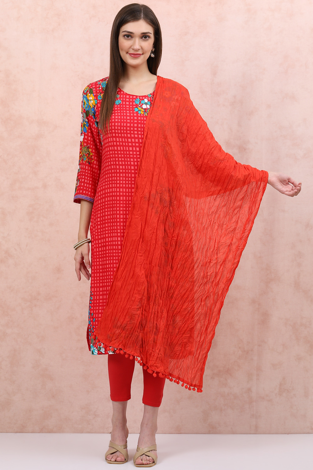 Tomato Red Cotton Stole image number 0
