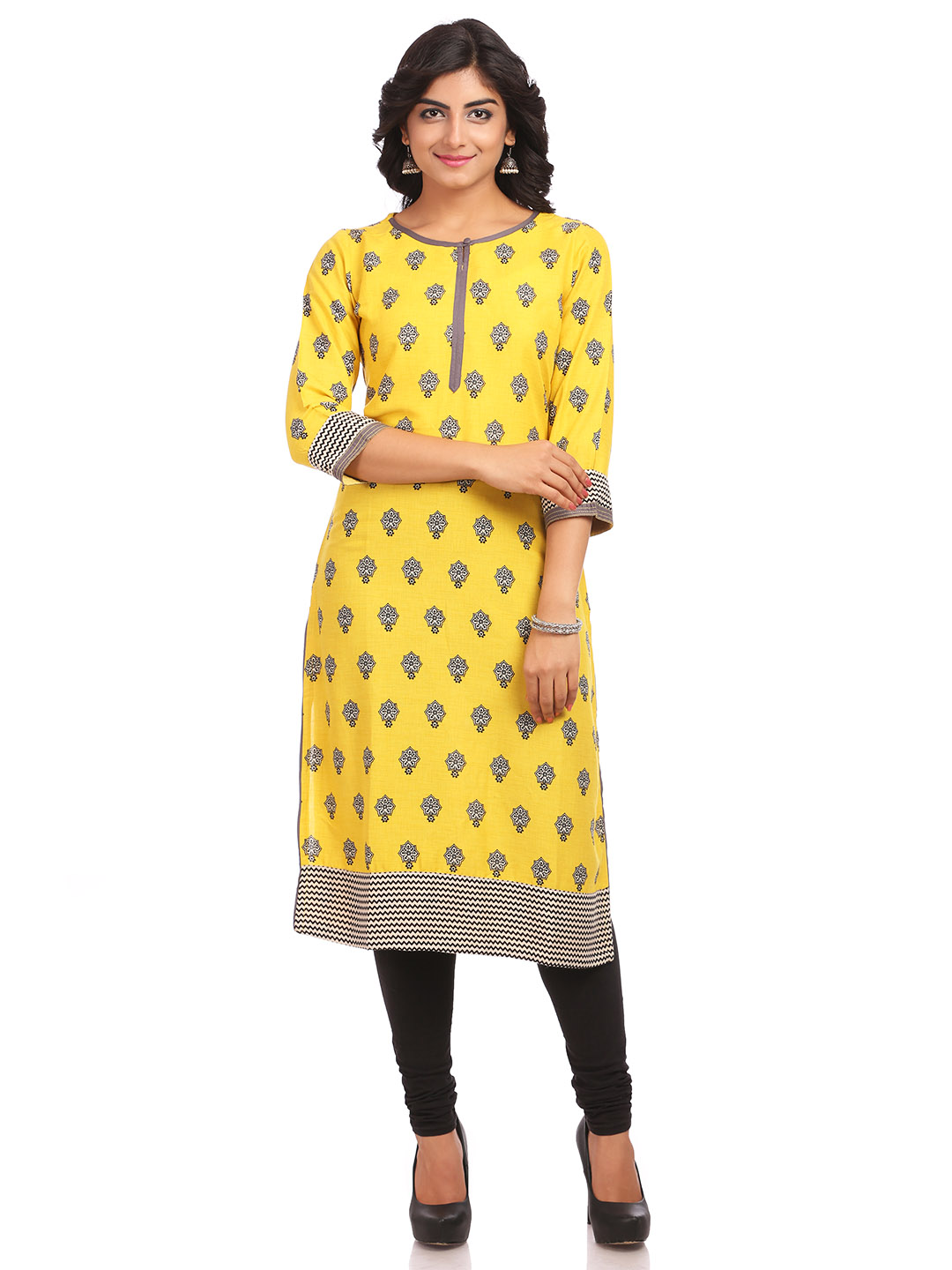 Lime Straight Cotton Kurta image number 2