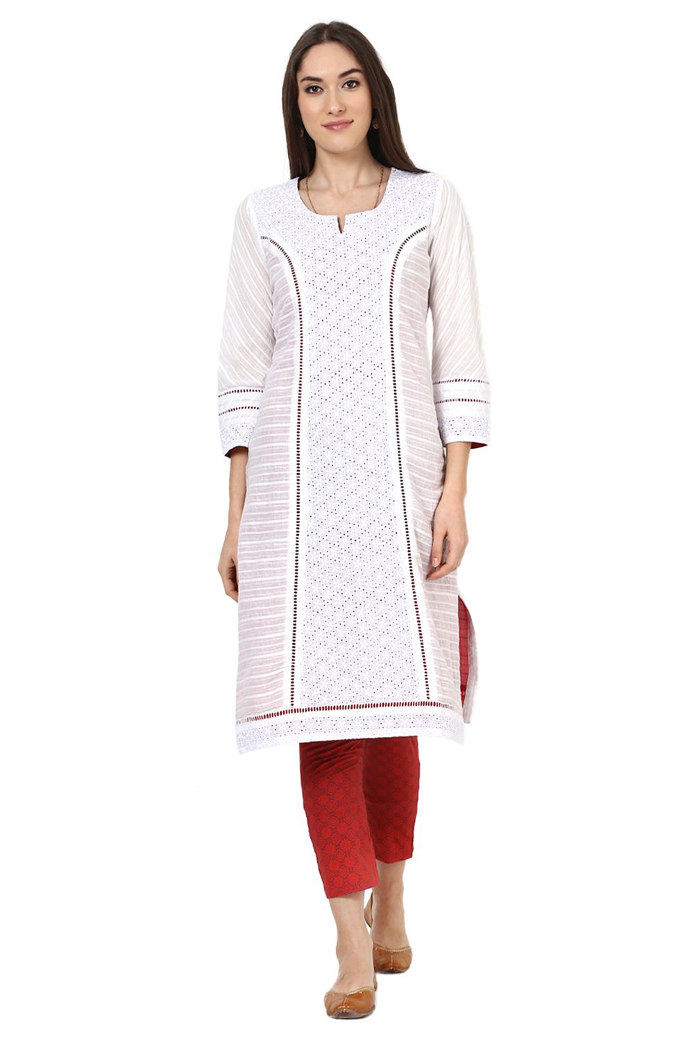 White Straight Dobby Kurta image number 0
