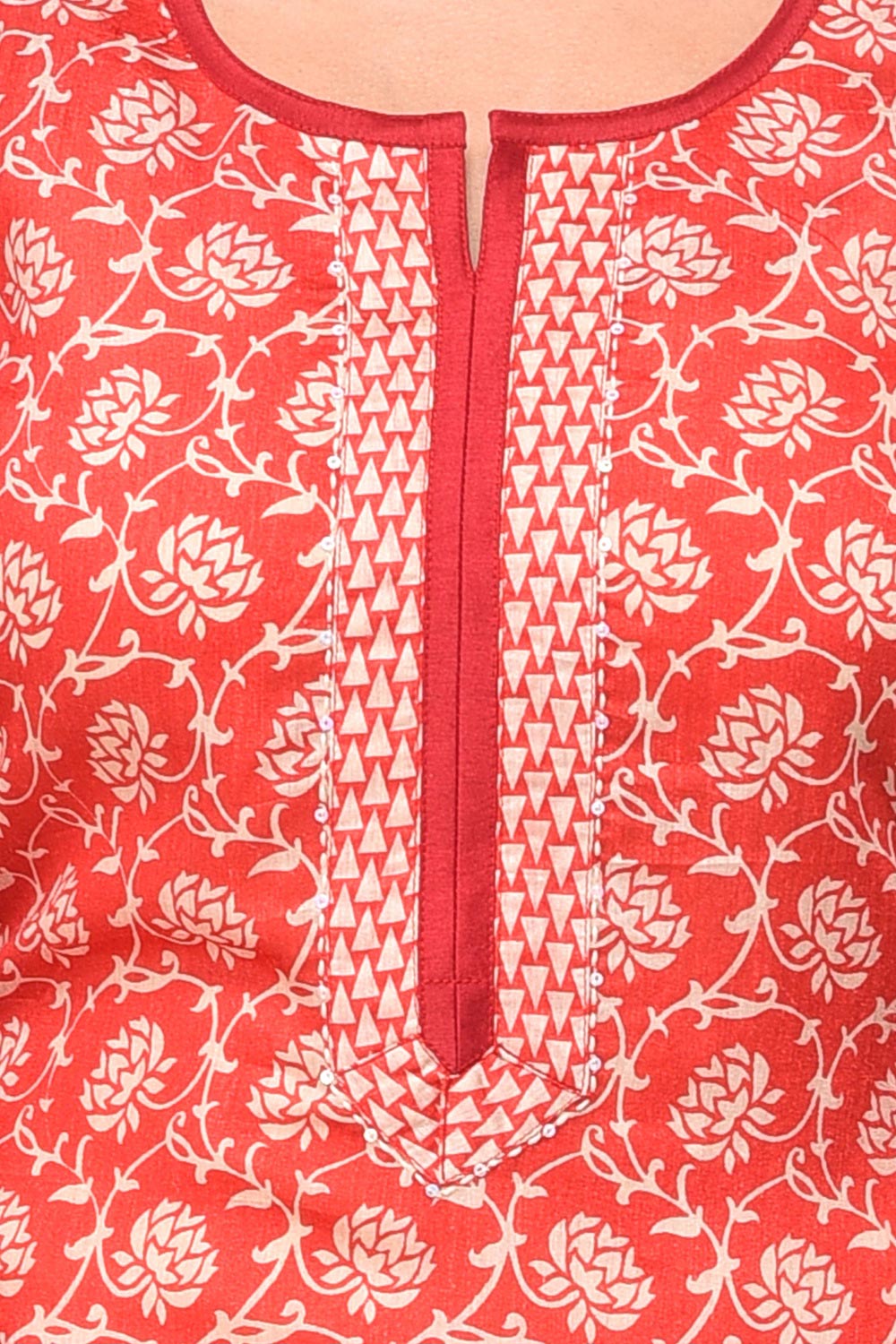 Red Straight Cotton Kurta image number 4