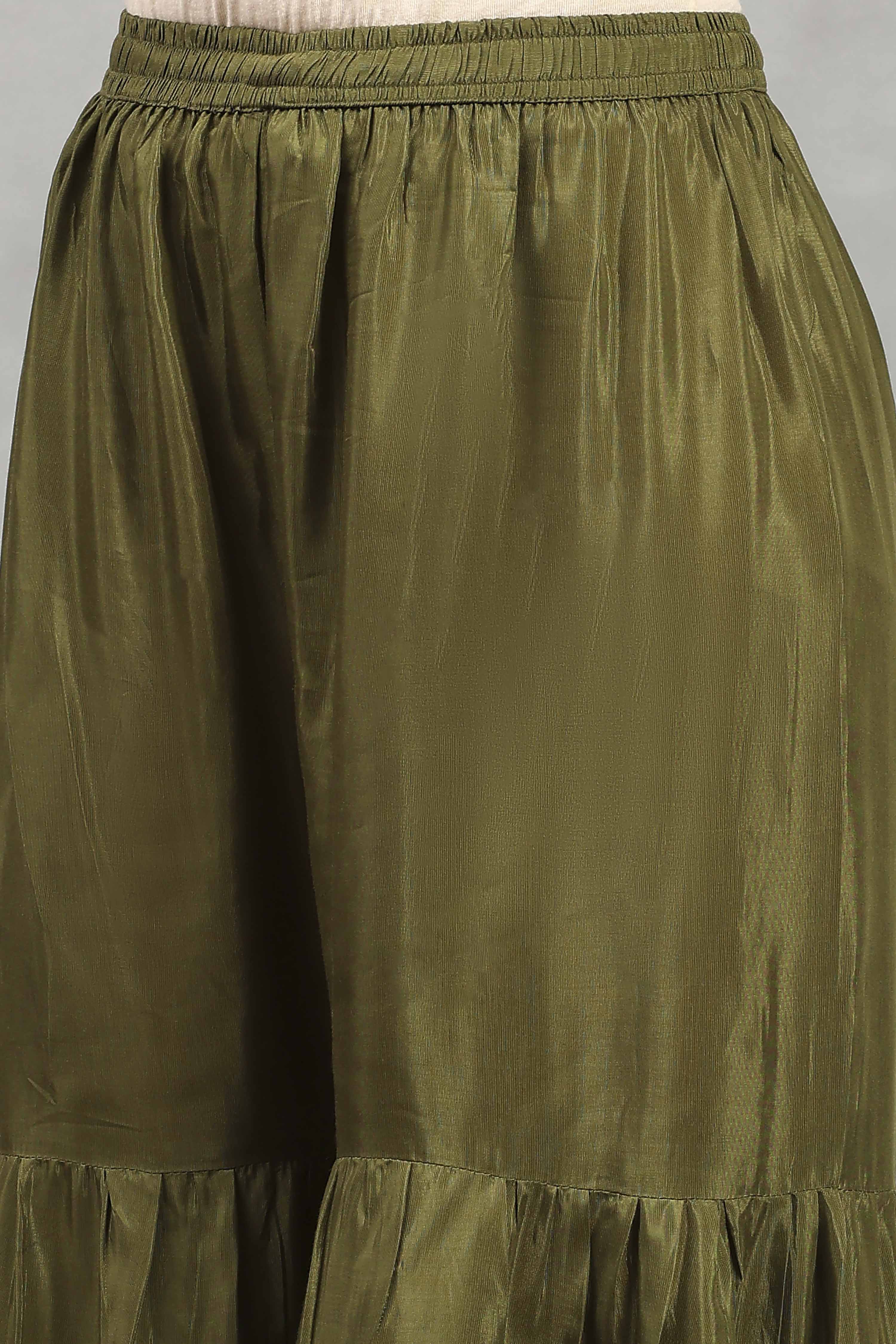 Green Viscose Rayon Solid Gathered Sharara Suit Set image number 2