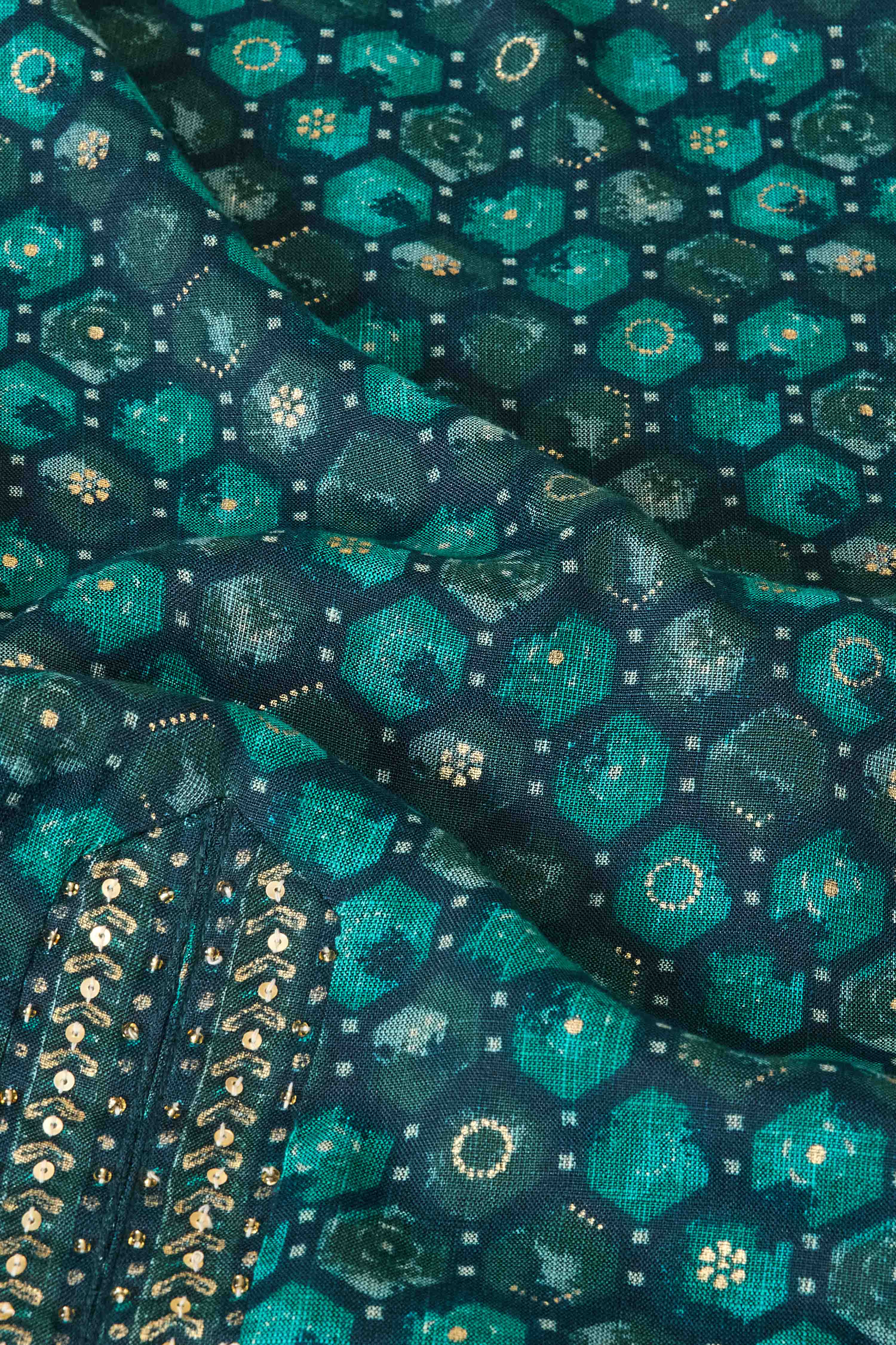 Teal Viscose Blend Straight Printed Suit Set image number 3