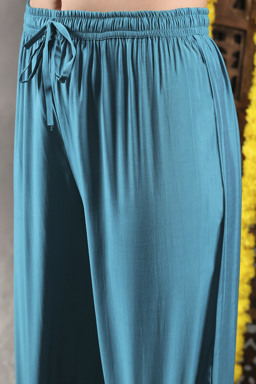 Aqua Viscose Blend Printed Straight Suit Set image number 2