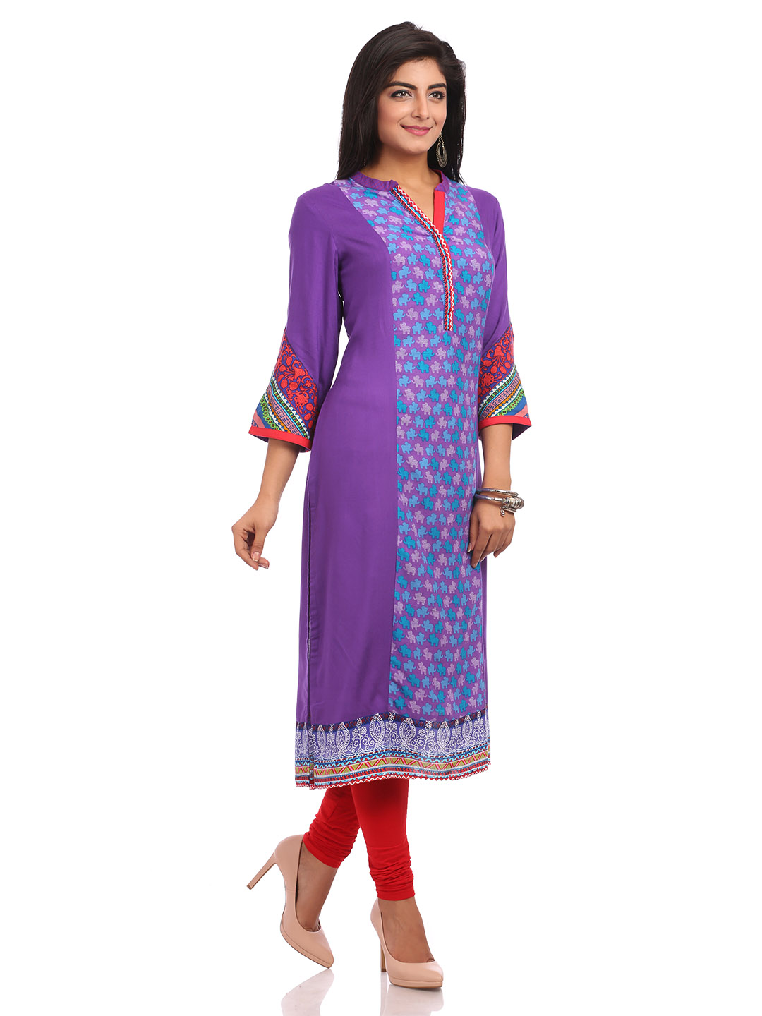 Purple Straight Cotton Kurta image number 2