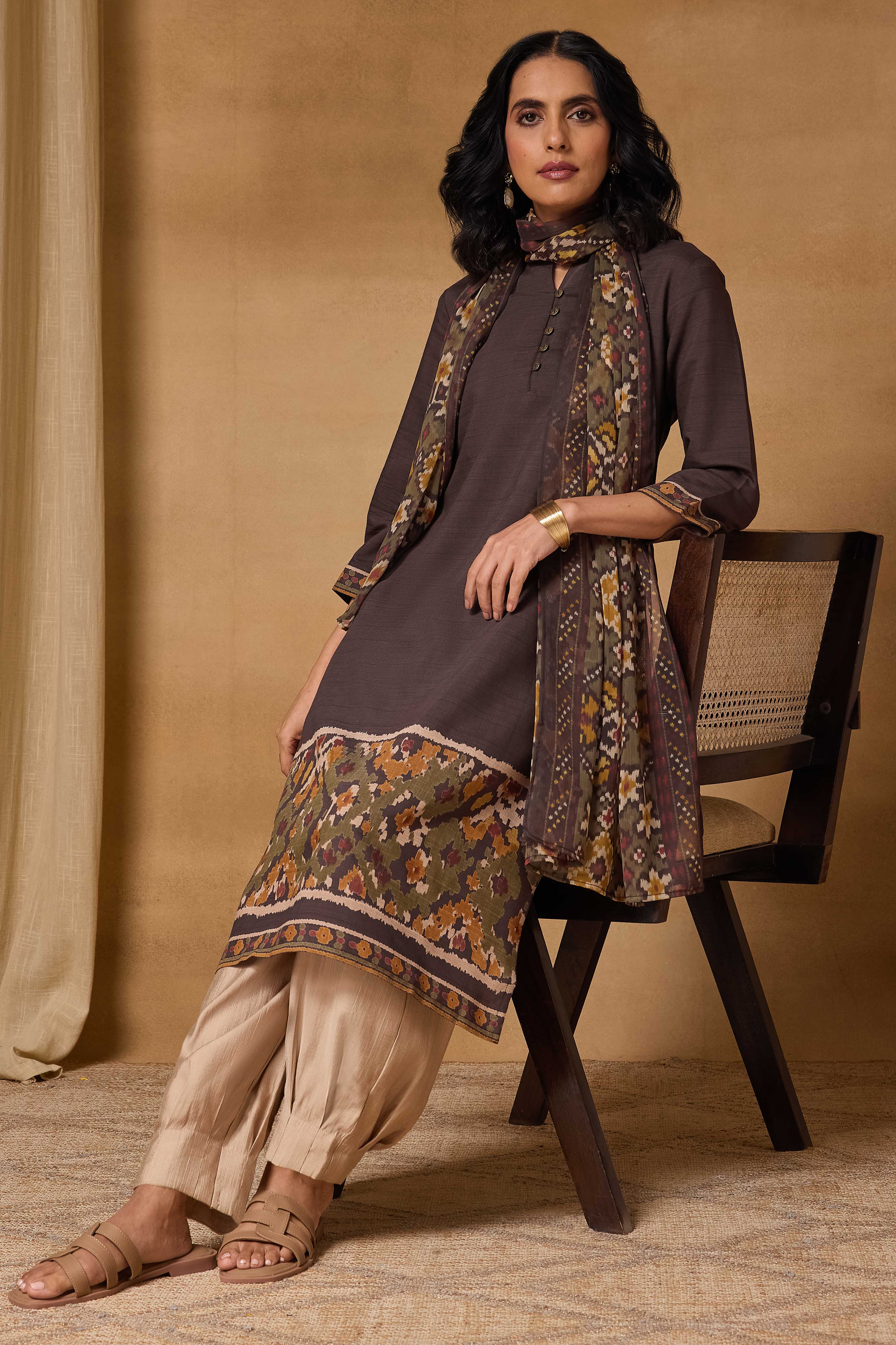 Mustard Viscose Blend Straight Printed Kurta image number 0