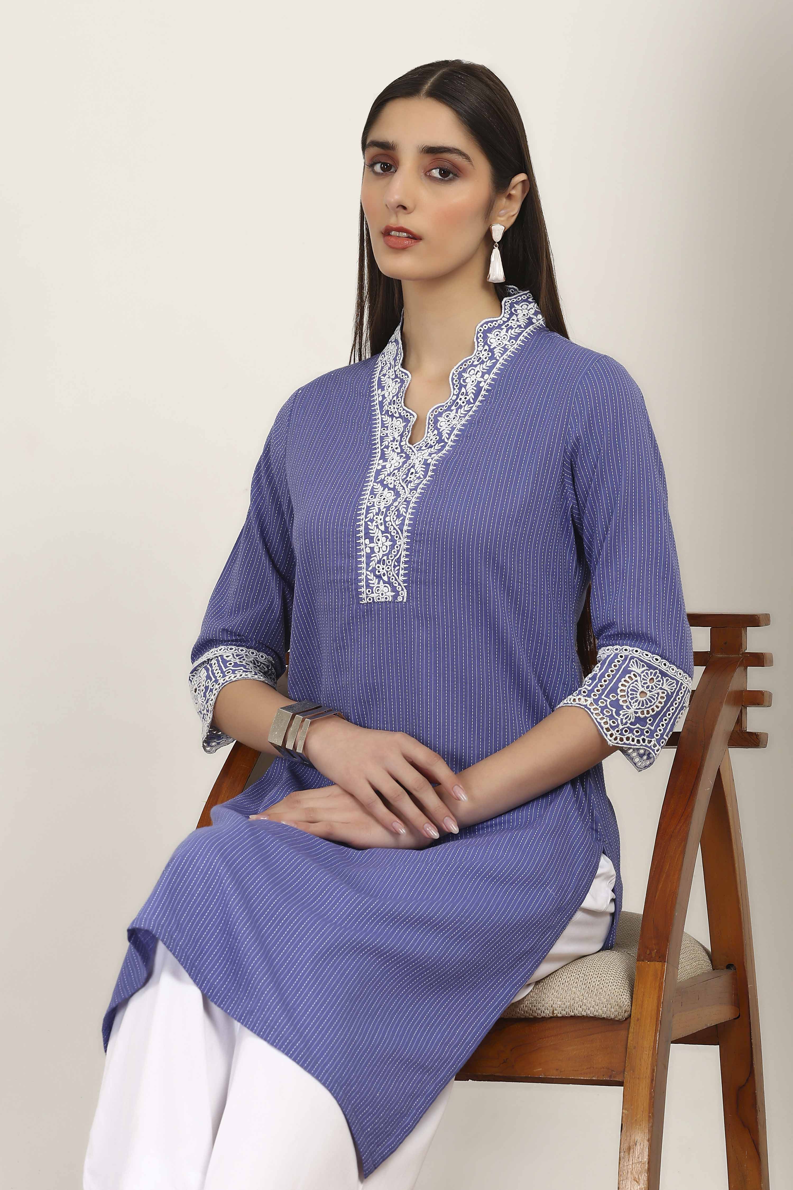 Blue Cotton Straight Kurtas image number 6
