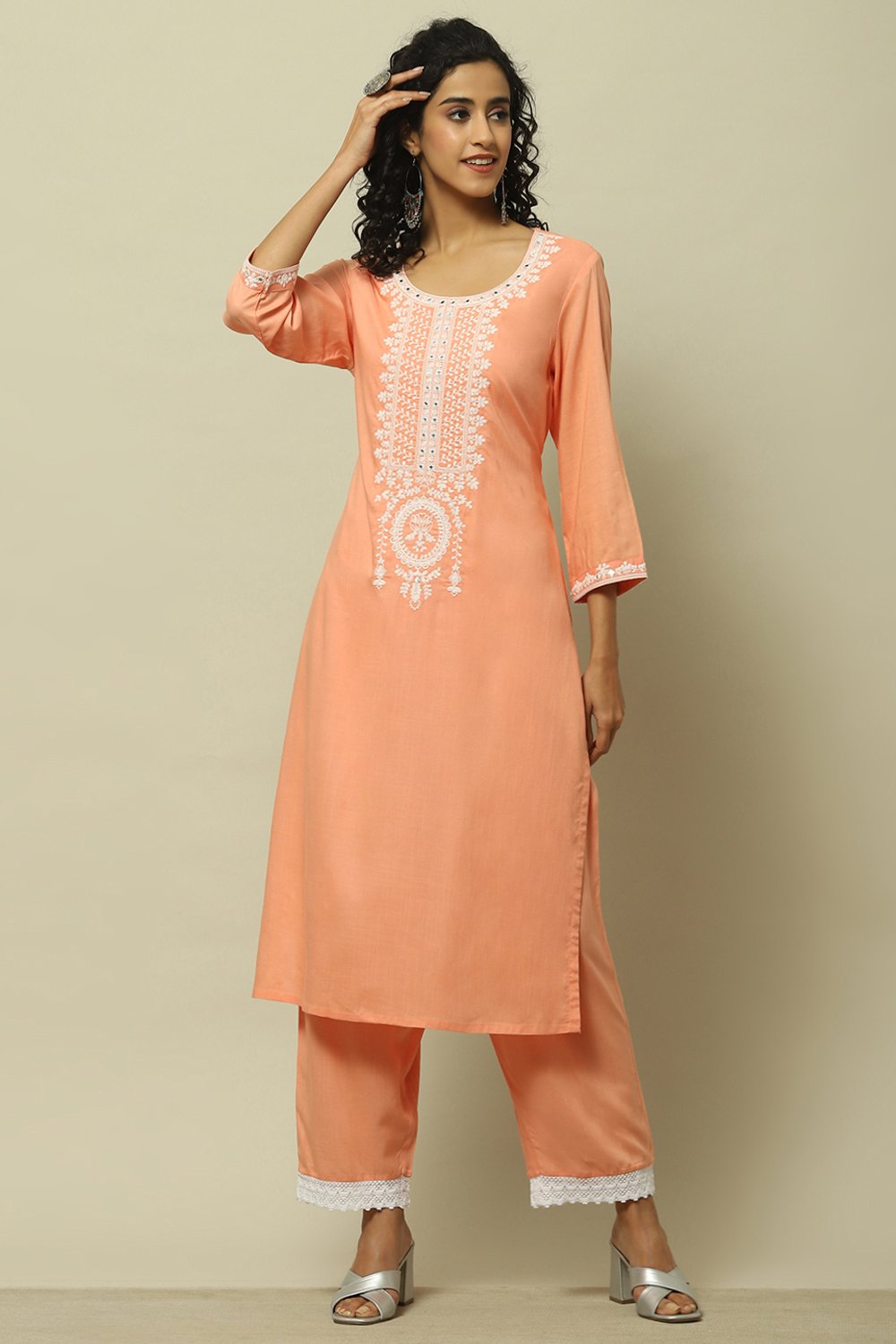 Cyan Blue Rayon Slub Staight Kurta image number 5