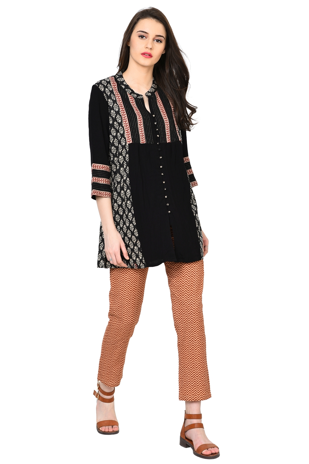 Rangriti Black Asymmetric Viscose Indie Top image number 0