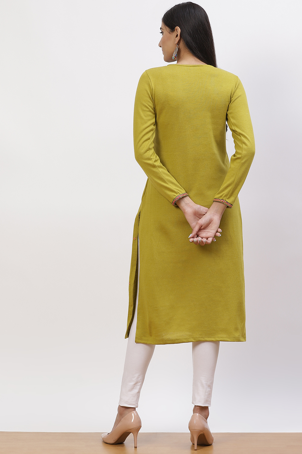 Olive Green Acrylic Straight Kurta image number 5