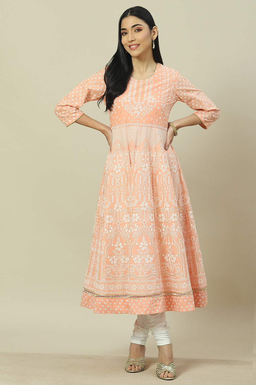 Peach Cotton Blend Straight Kurta image number 6