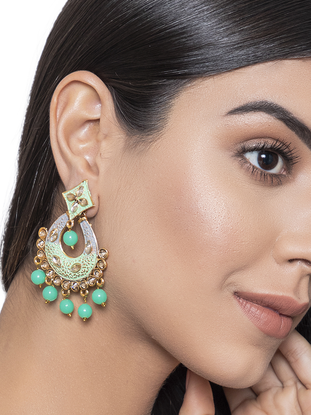 Sea Green Metal Brass Earring image number 1