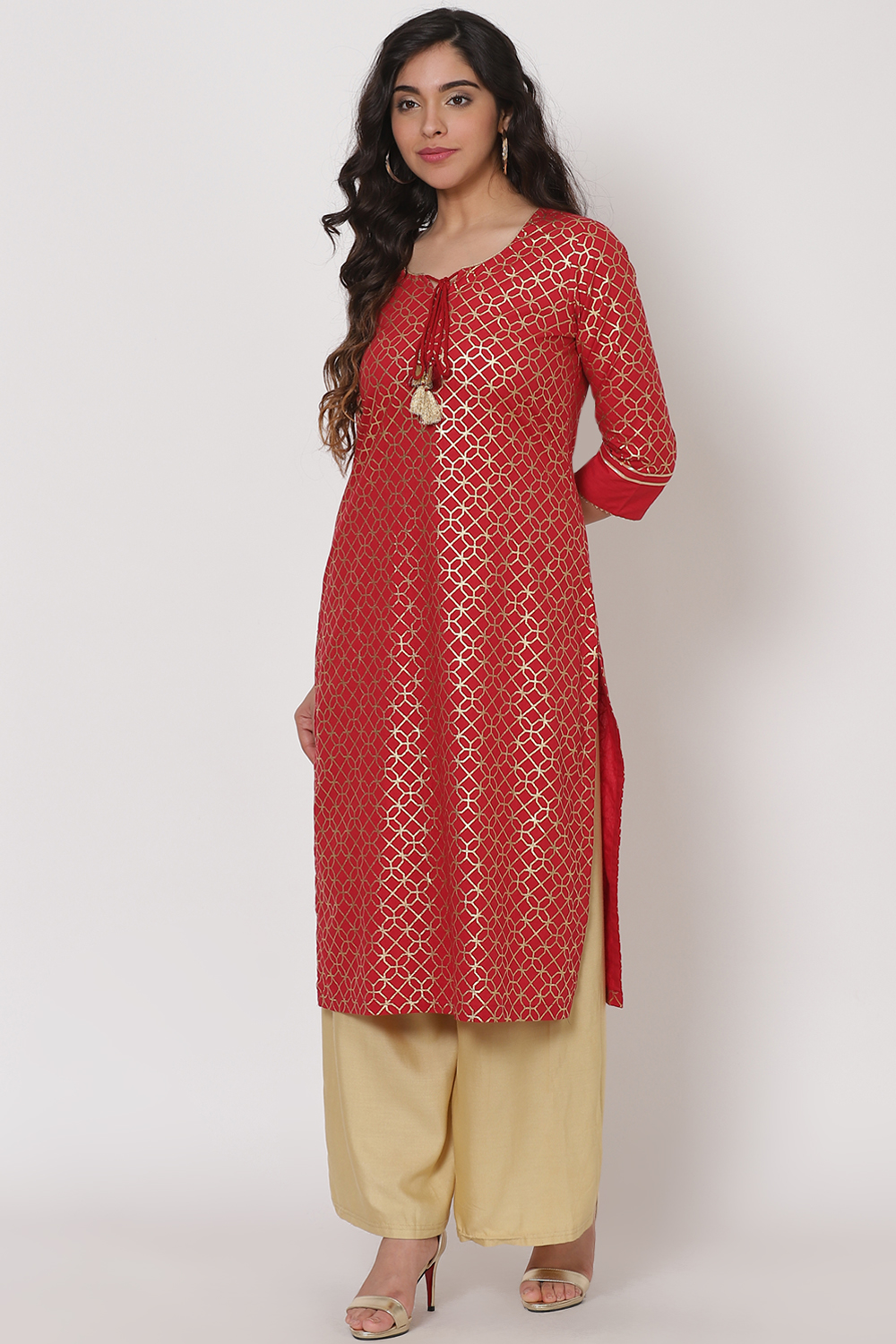 Red Polyster Kurta image number 2