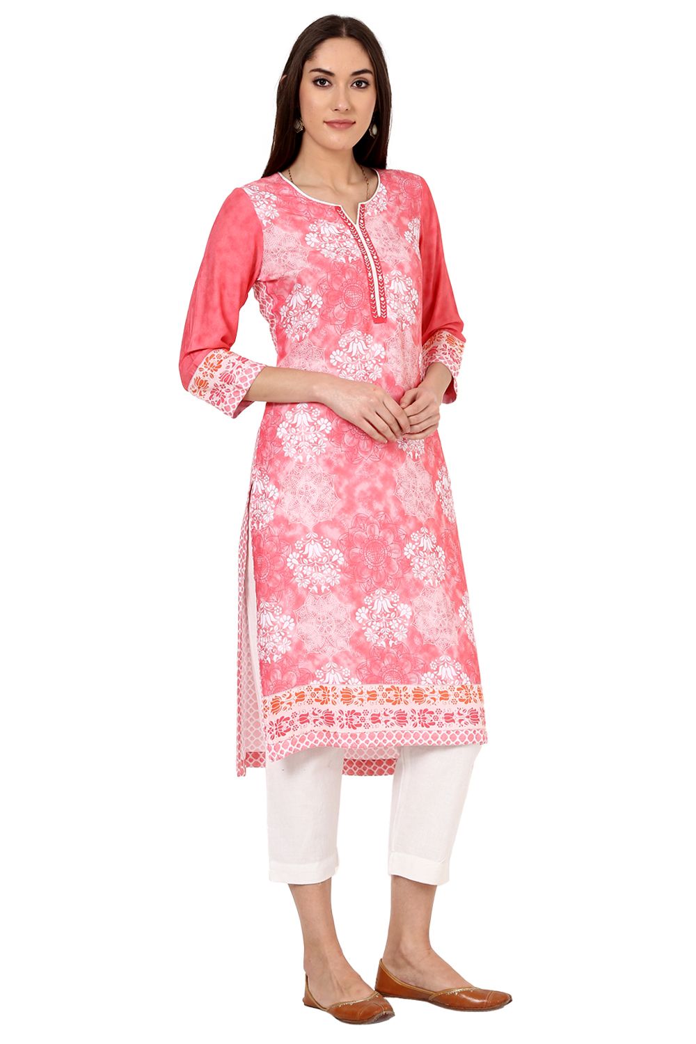 Pink Straight Rayon Kurta image number 0