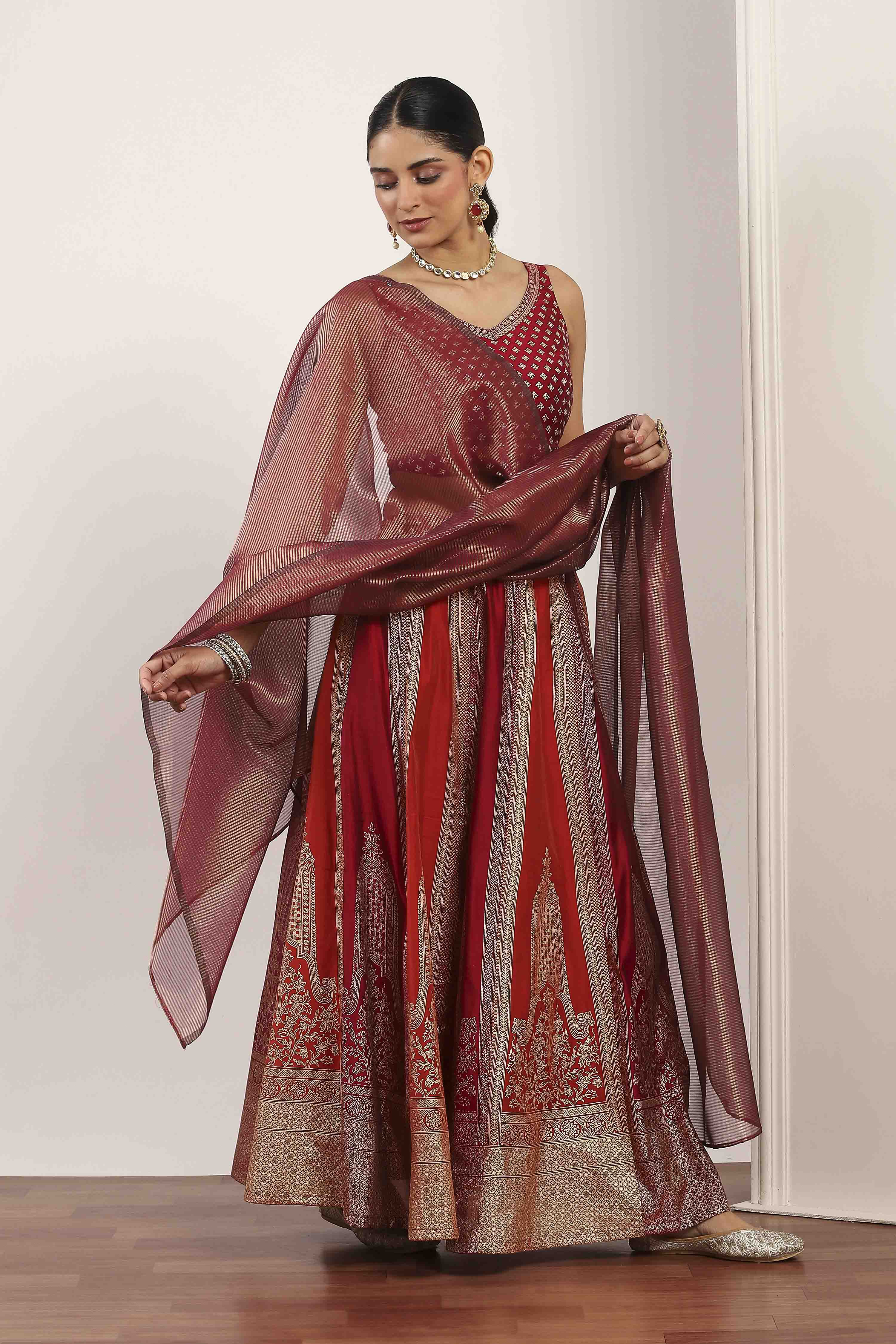 Pink Polyester Kalidar Lehenga Set image number 5