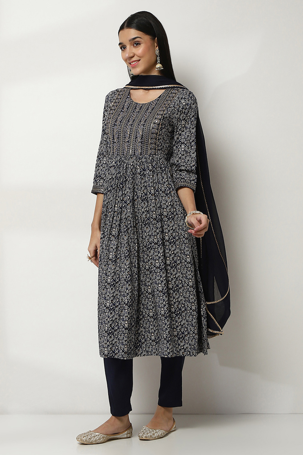 Indigo Viscose Rayon Gathered Set image number 3