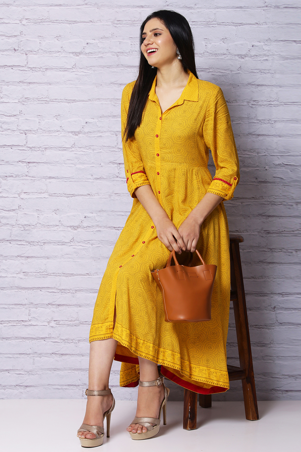 Mustard Viscose Rayon Dress image number 0