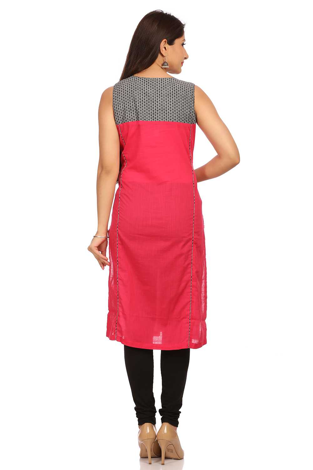 Pink Straight Cotton Kurta image number 3