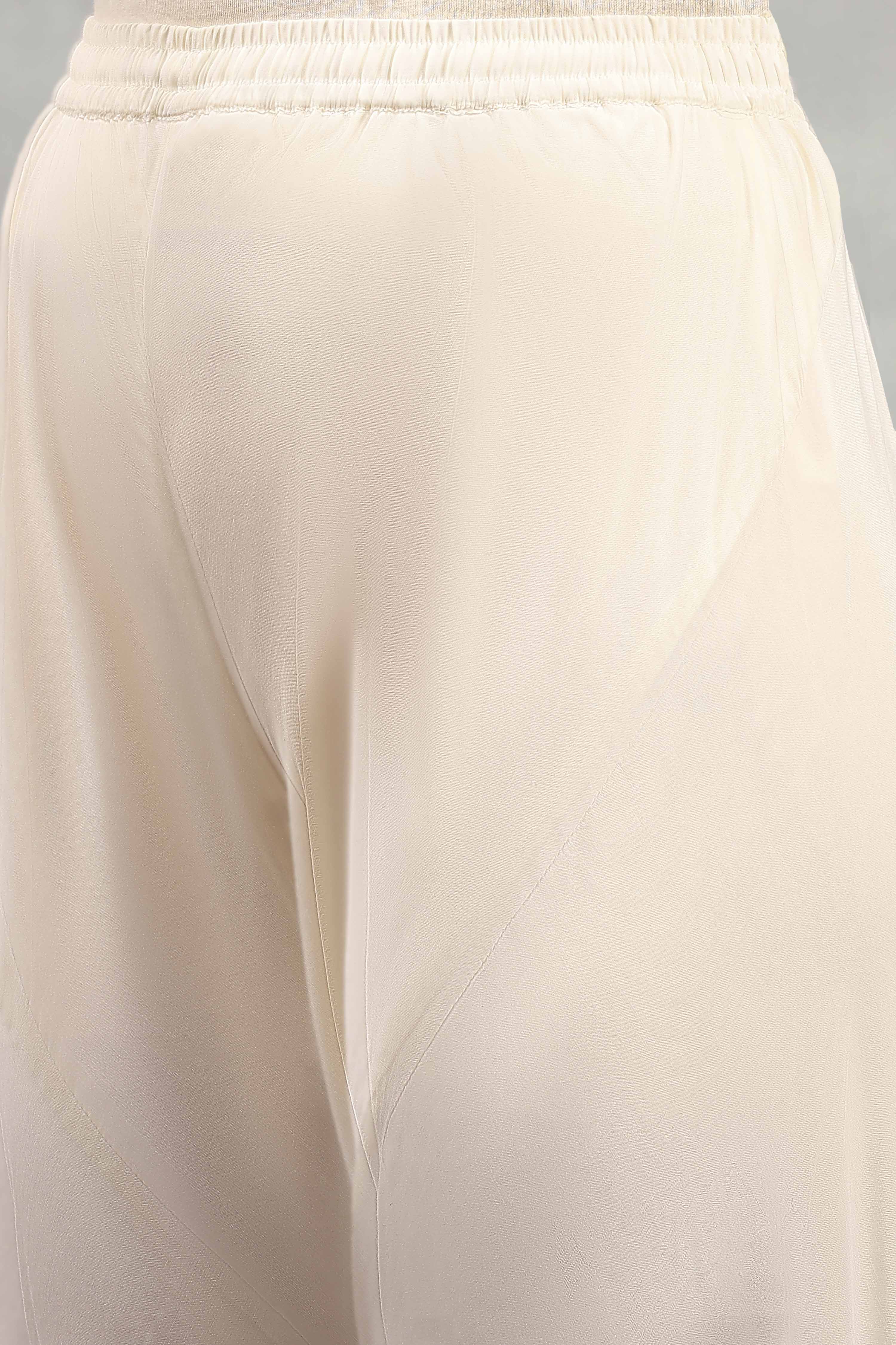 Off White Viscose Blend Printed Kalidar Suit Set image number 2