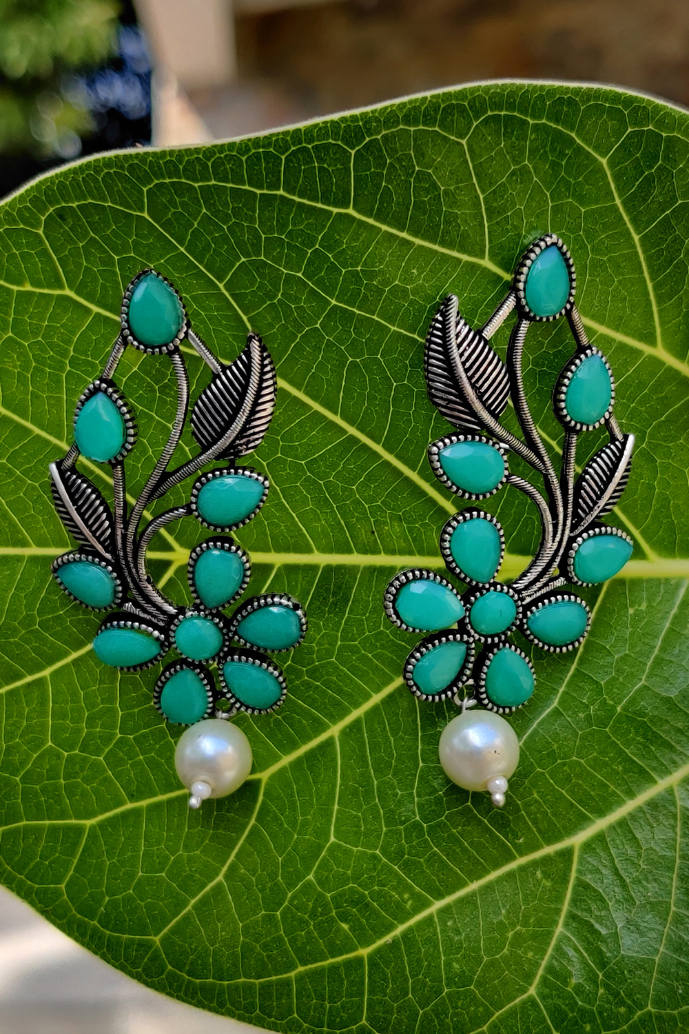 Sea Green Metal Brass Earrings image number 0