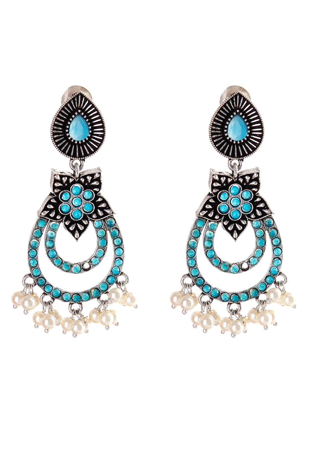 Light blue Metal Brass Earrings image number 2