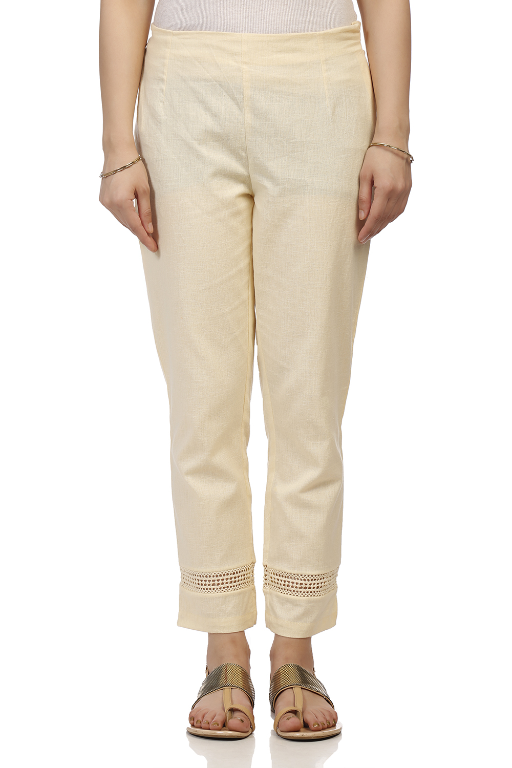 Beige Cotton Slim Pants image number 0